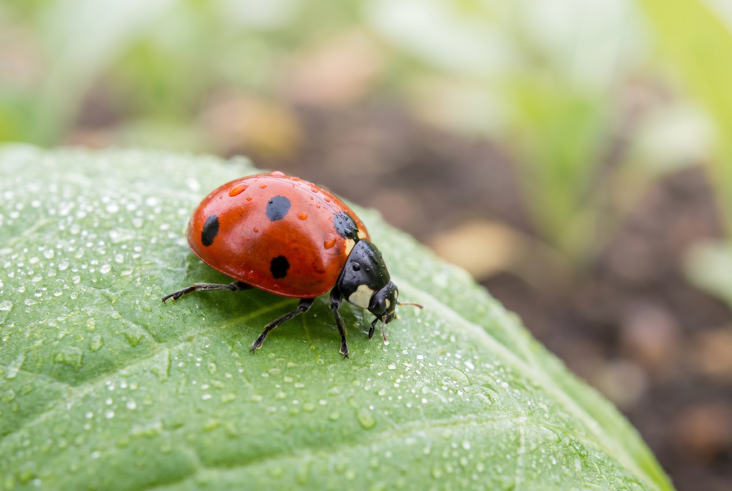A ladybug on a vegetable leaf as natural organic pest control